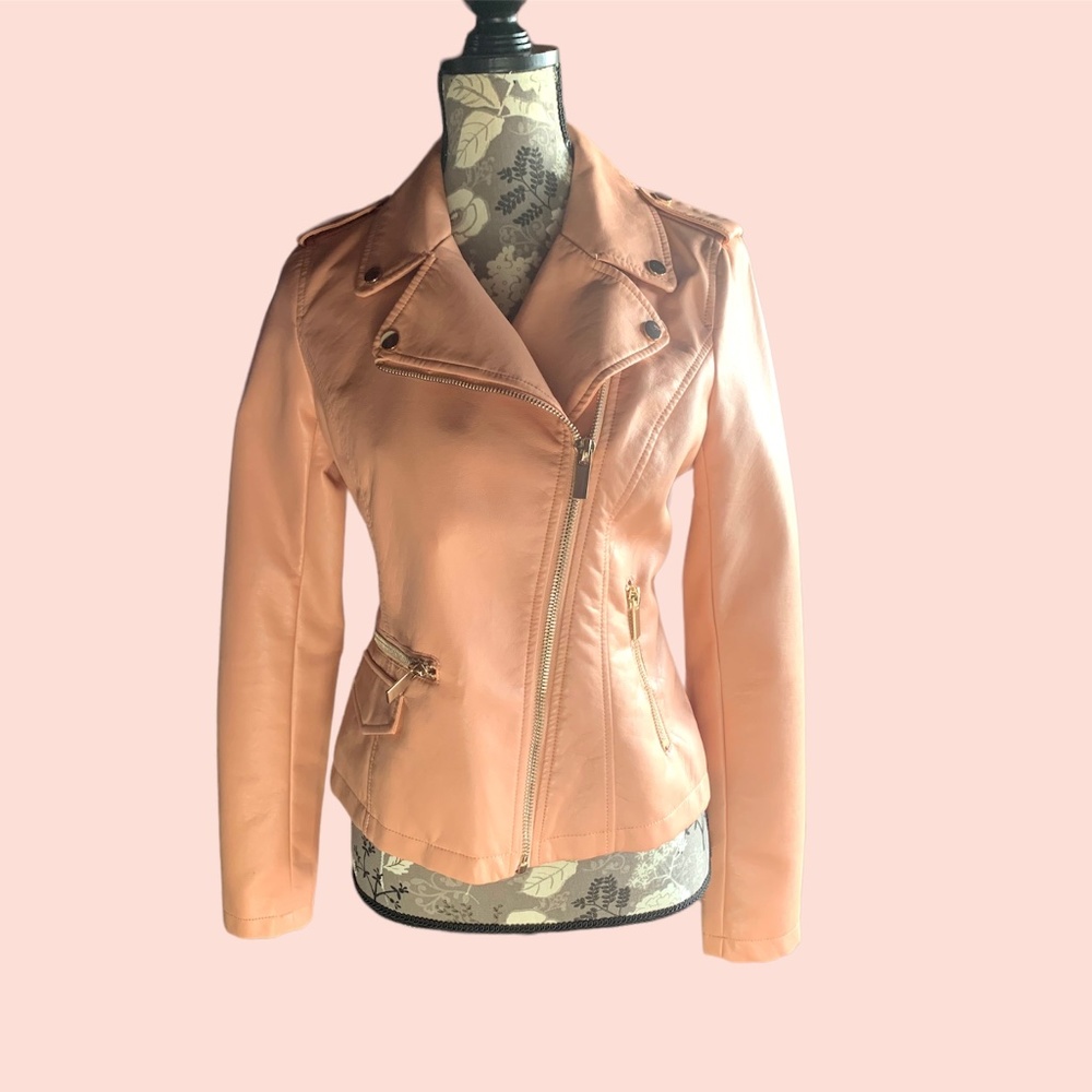 Peach Leather Biker Jacket